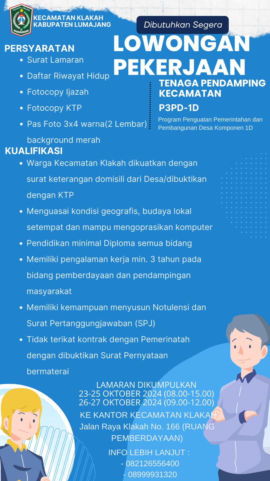 INFORMASI LOWONGAN PEKERJAAN SEBAGAI TENAGA PENDAMPING KECAMATAN P3PD-1D