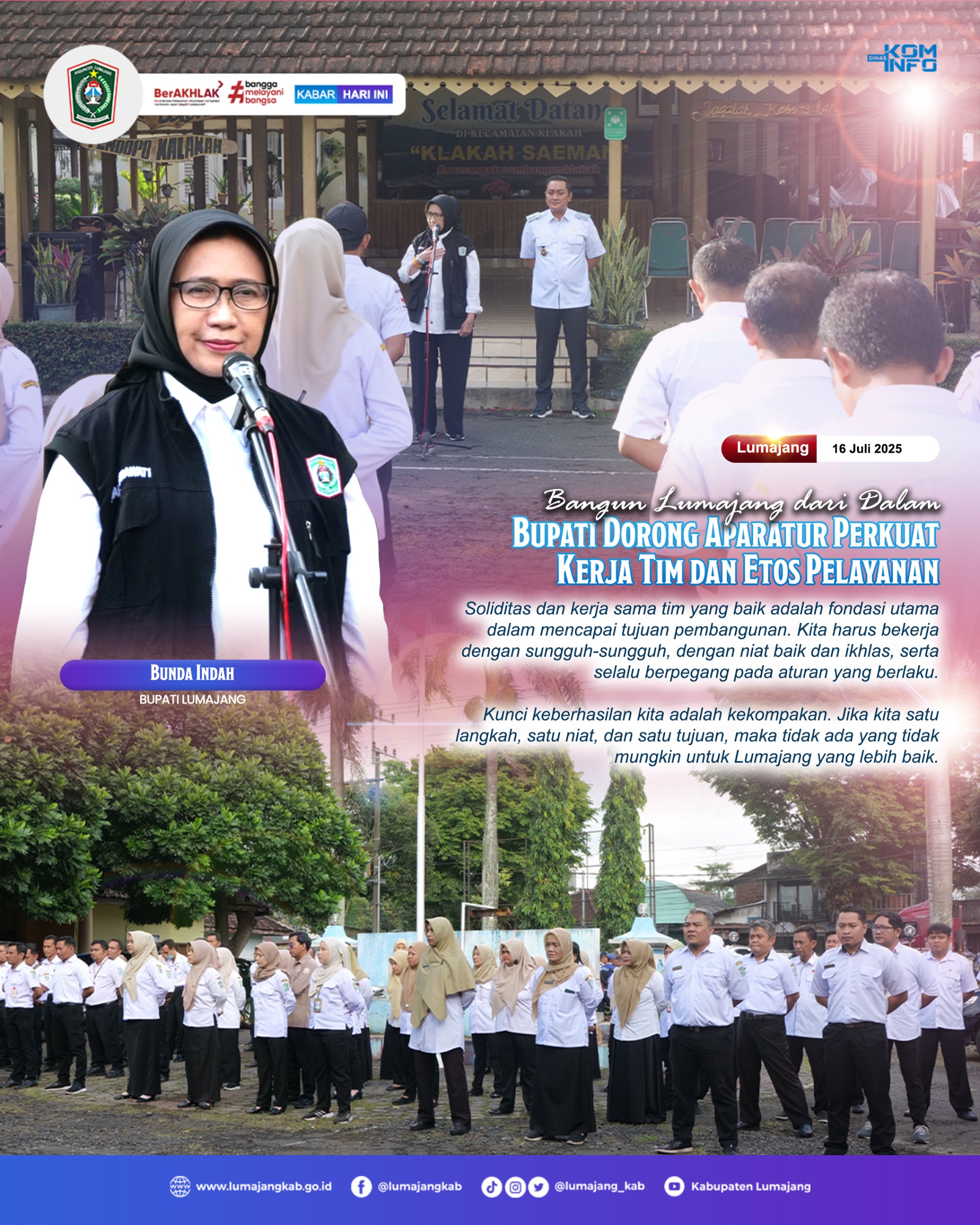 BUPATI LUMAJANG MELAKSANAKAN APEL BERSAMA DI KANTOR KECAMATAN KLAKAH